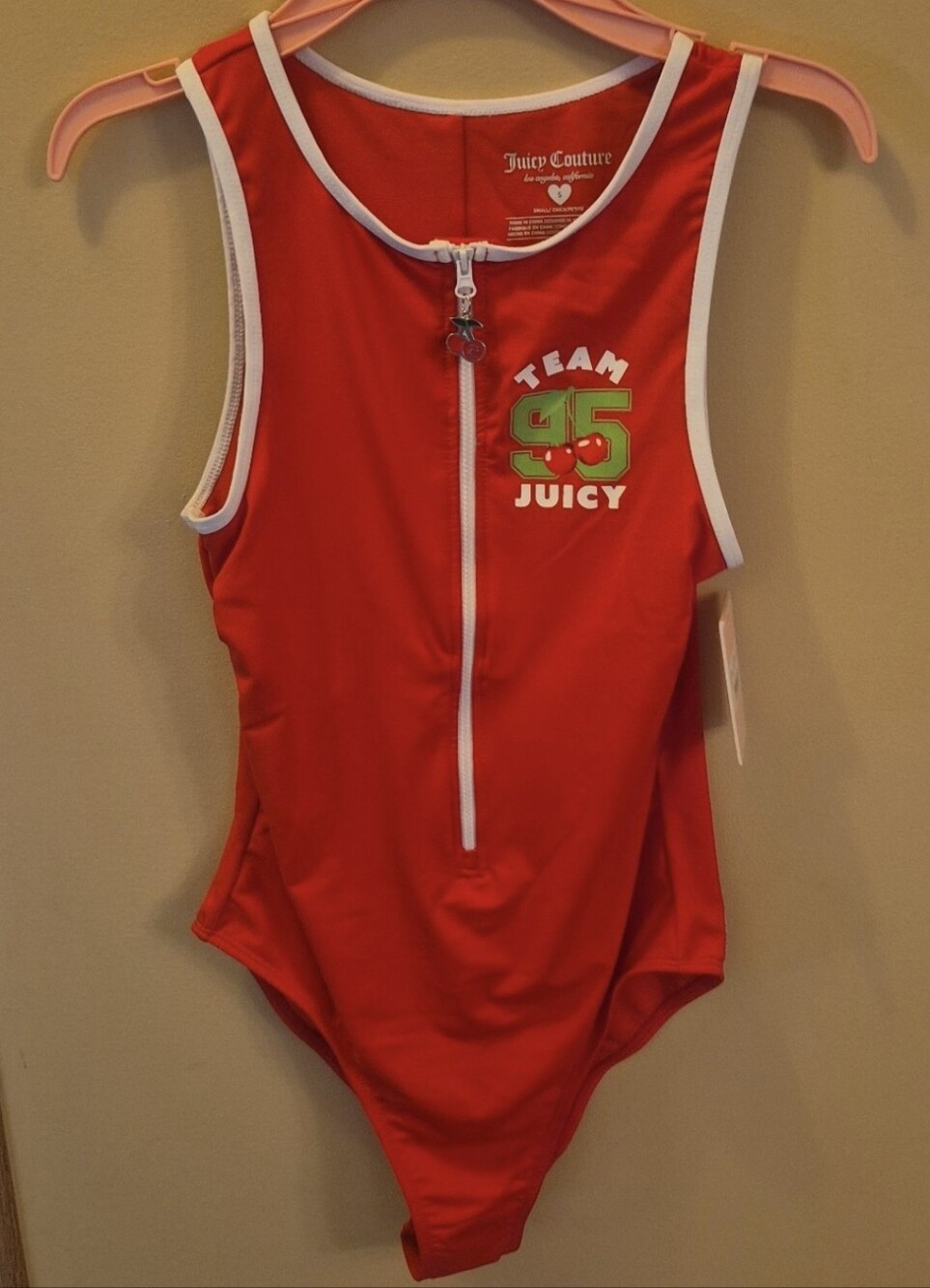 Juicy Couture Red Team Juicy Cherry One-Piece Zip Swimsuit Small